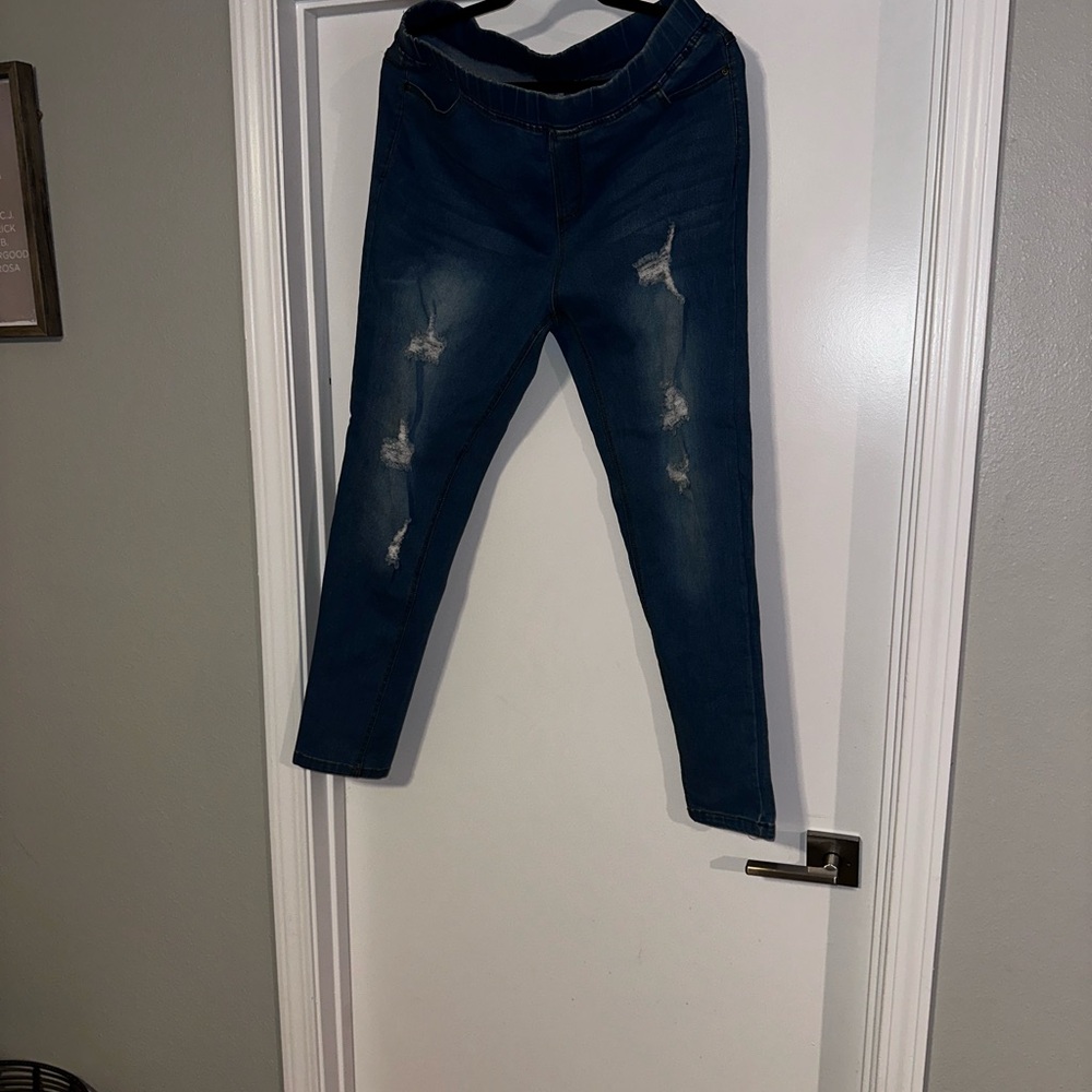 JVINI Blue Jeggings Distressed Skinny Fit